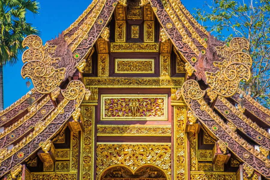detail facade ubosot at wat chedi liam wiang kum kam chiang mai