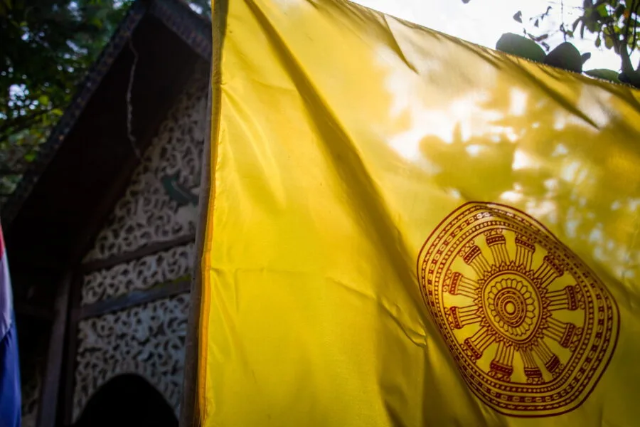 buddhist flag at wat khantha phueksa ban mae kampong