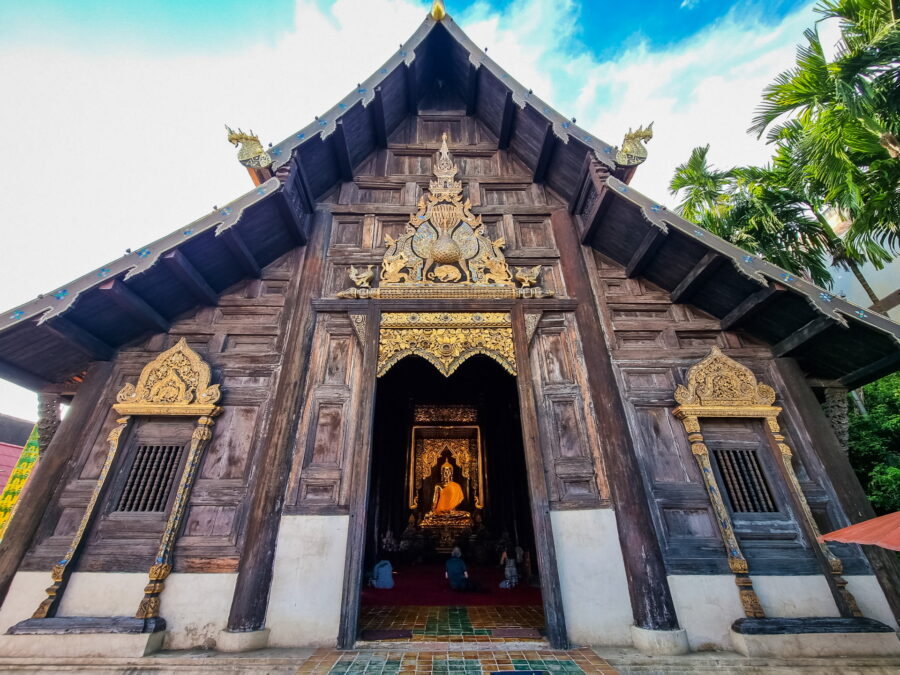 front facade of Wat Phantao, old town of Chiang Mai