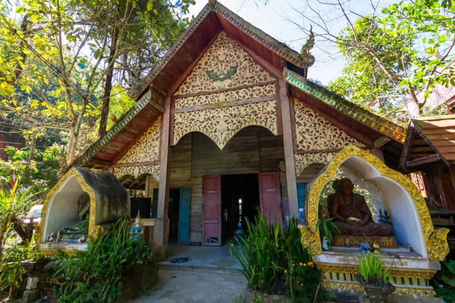 facade of the viharn of wat khantha phueksa ban mae kampong
