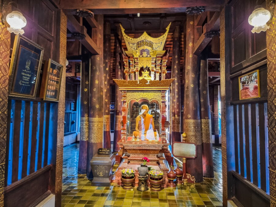 interior of viharn chatumuk buraphachan at wat chedi luang chiang mai