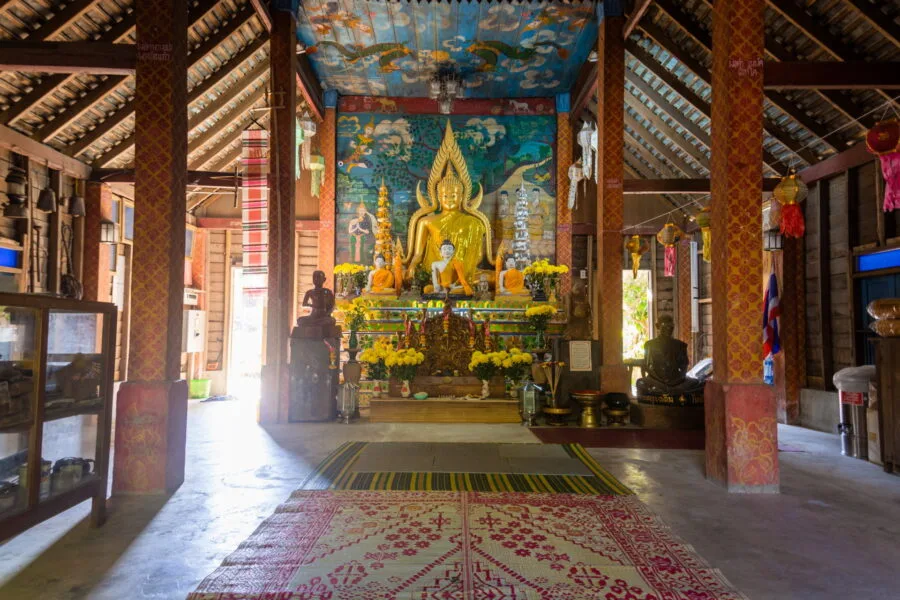 interior of the viharn at wat khantha phueksa ban mae kampong