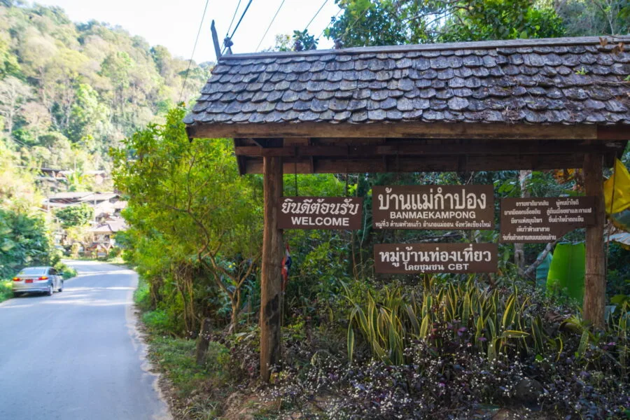 entrance sign village mae kampong chiang mai