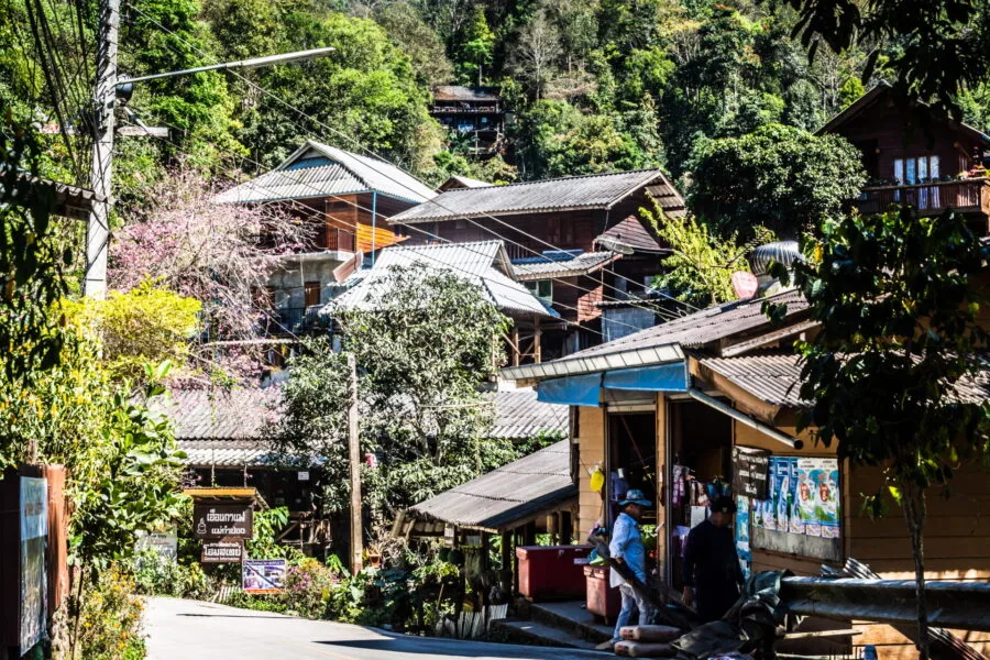 view of wooden houses in Mae Kampong Chiang Mai village