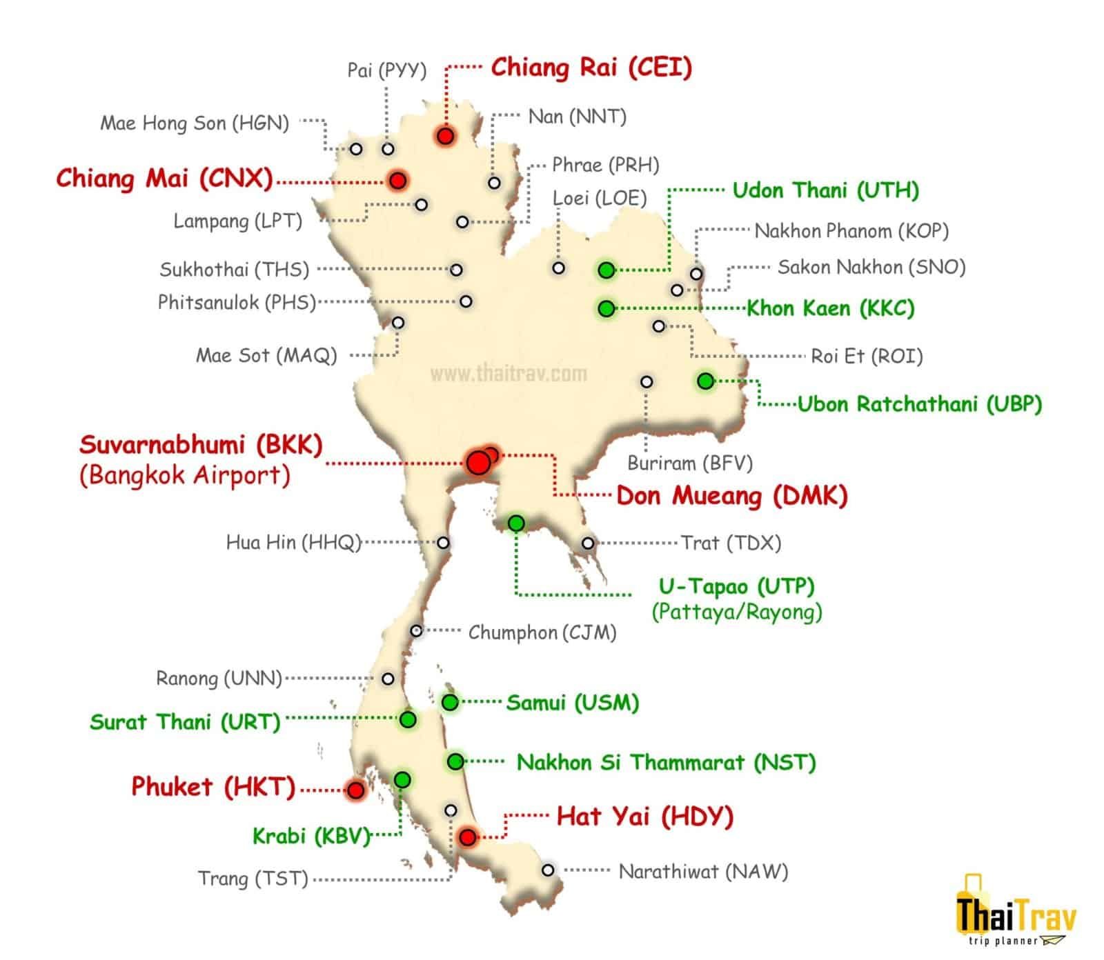 carte des aeroports en thailande carte des aeroports en thailande