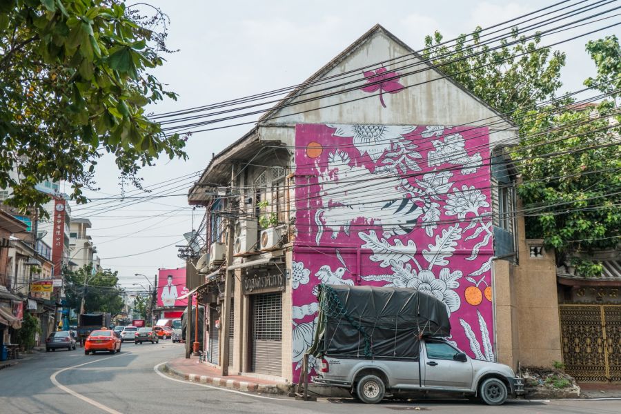peinture murale proche temple wat pathum khongkha song wat bangkok chinatown